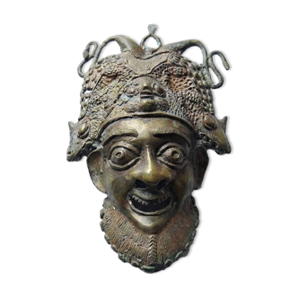 Vintage bronze African mask Bamoun, Cameroon