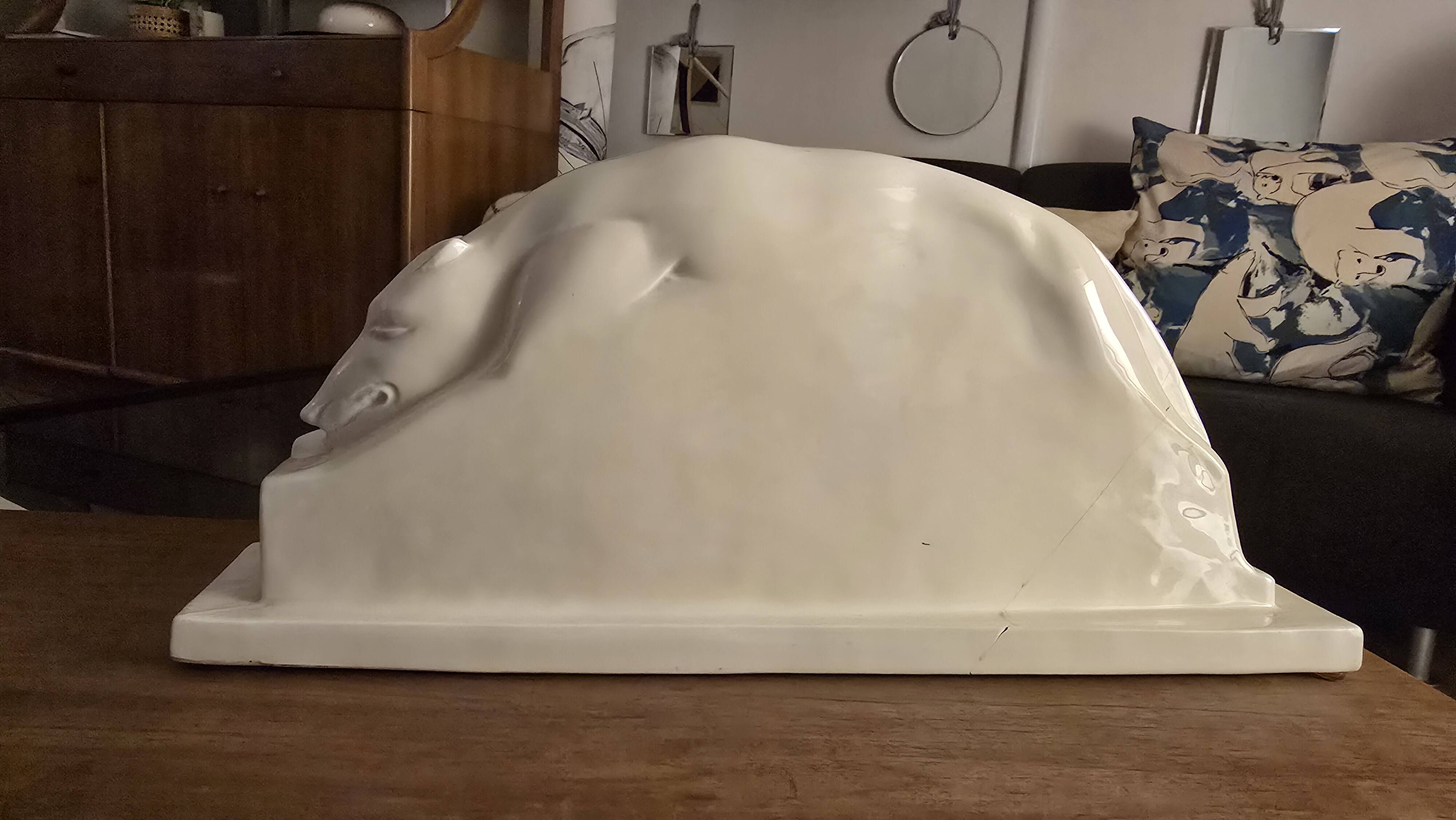 Glazed earthenware sculpture "Greyhound in Motion" by Abel René-Philippe