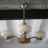 Art Deco suspension, 4-light chandelier with opaline globe, ceiling lamp.