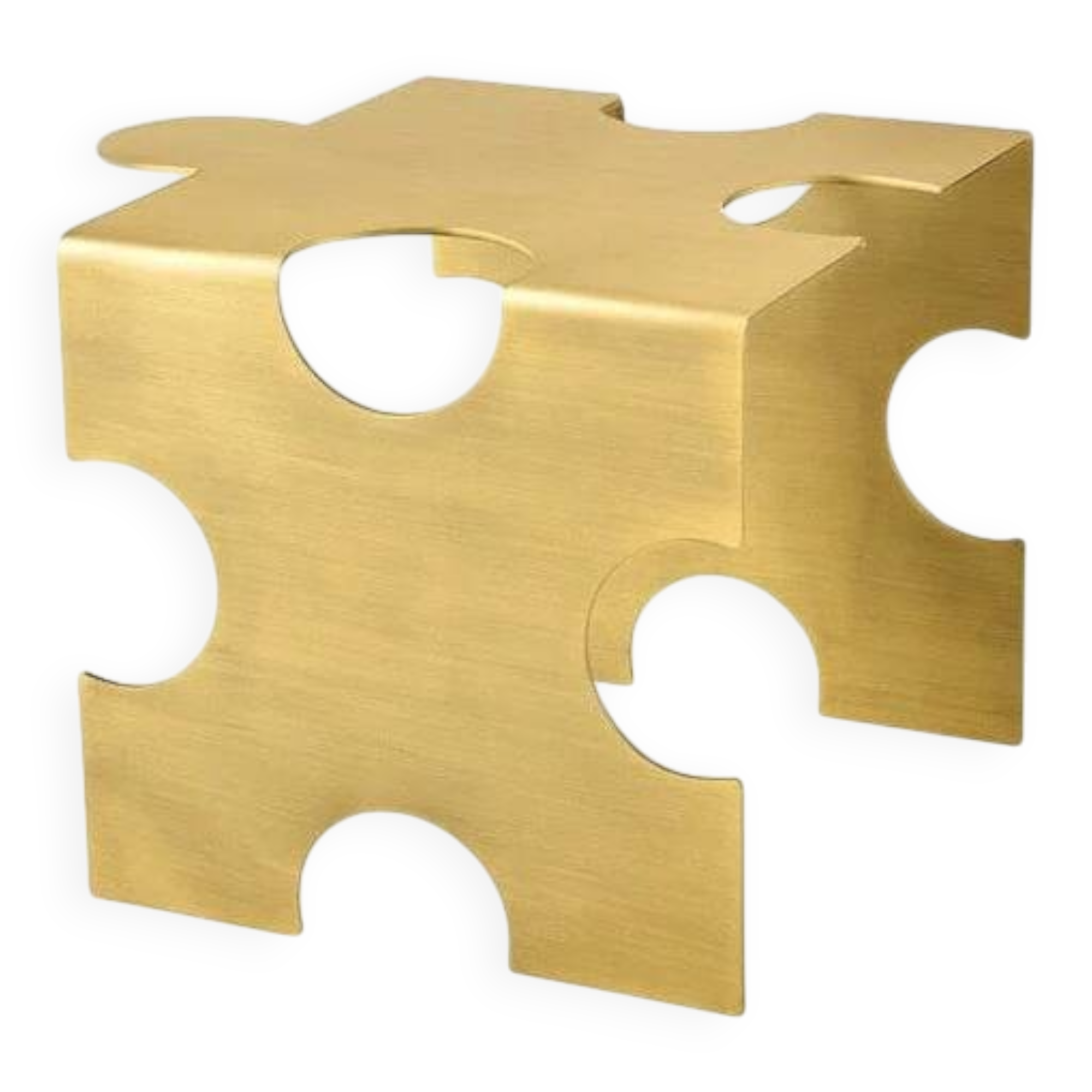 Table basse puzzle en laiton brossé – création sculpturale artisanale de Veliento