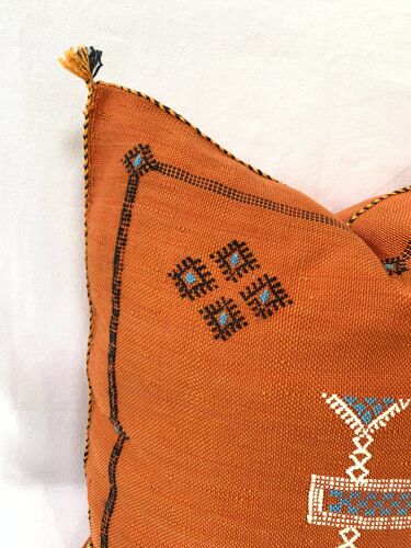 Oreiller en soie de cactus fait à la main coussin sabra marocain, housse sabra berbère - orange