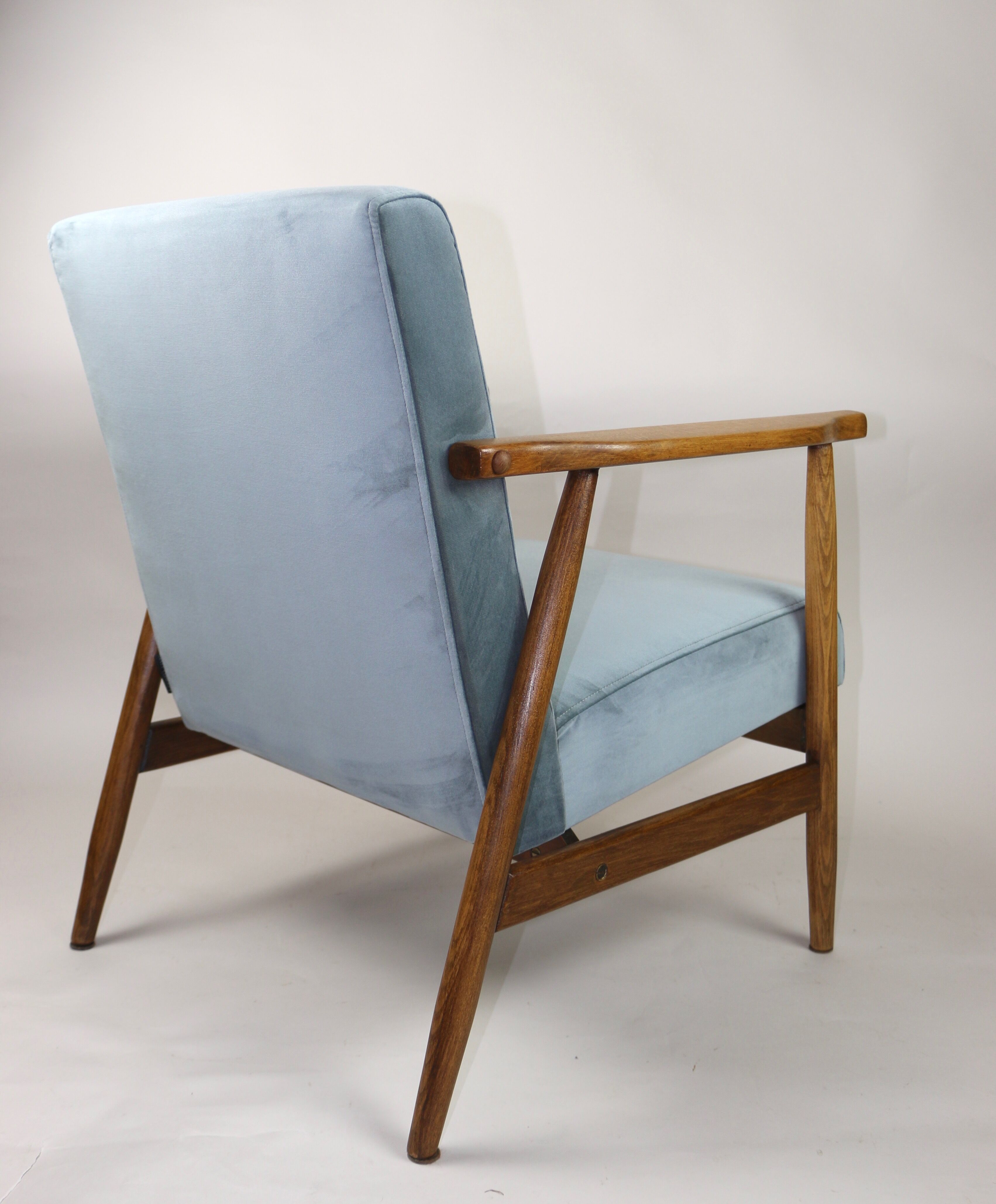 Vintage grey-blue velvet armchair, 1970