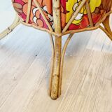 Knitting worker basket basket with rattan and fabric 70s