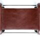 Smoky steel footrest in black and dark brown leather, contemporary style.