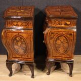 Pair of Louis XV style inlaid Lombard bedside tables