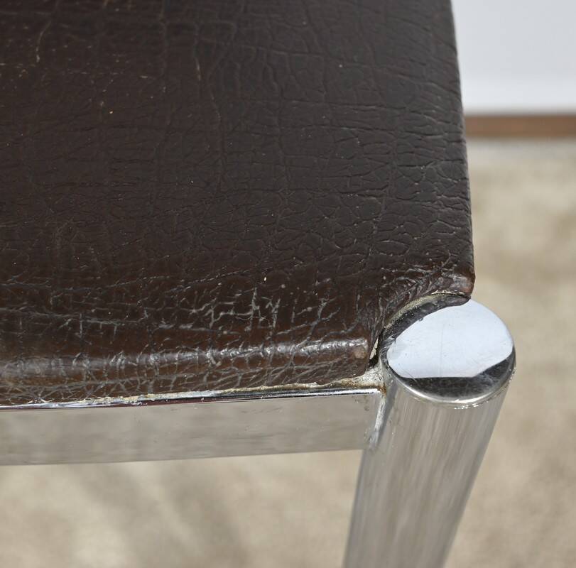 Suite of 3 Leather and Chrome Metal Chairs, attributed to Collomb Creation – 1970