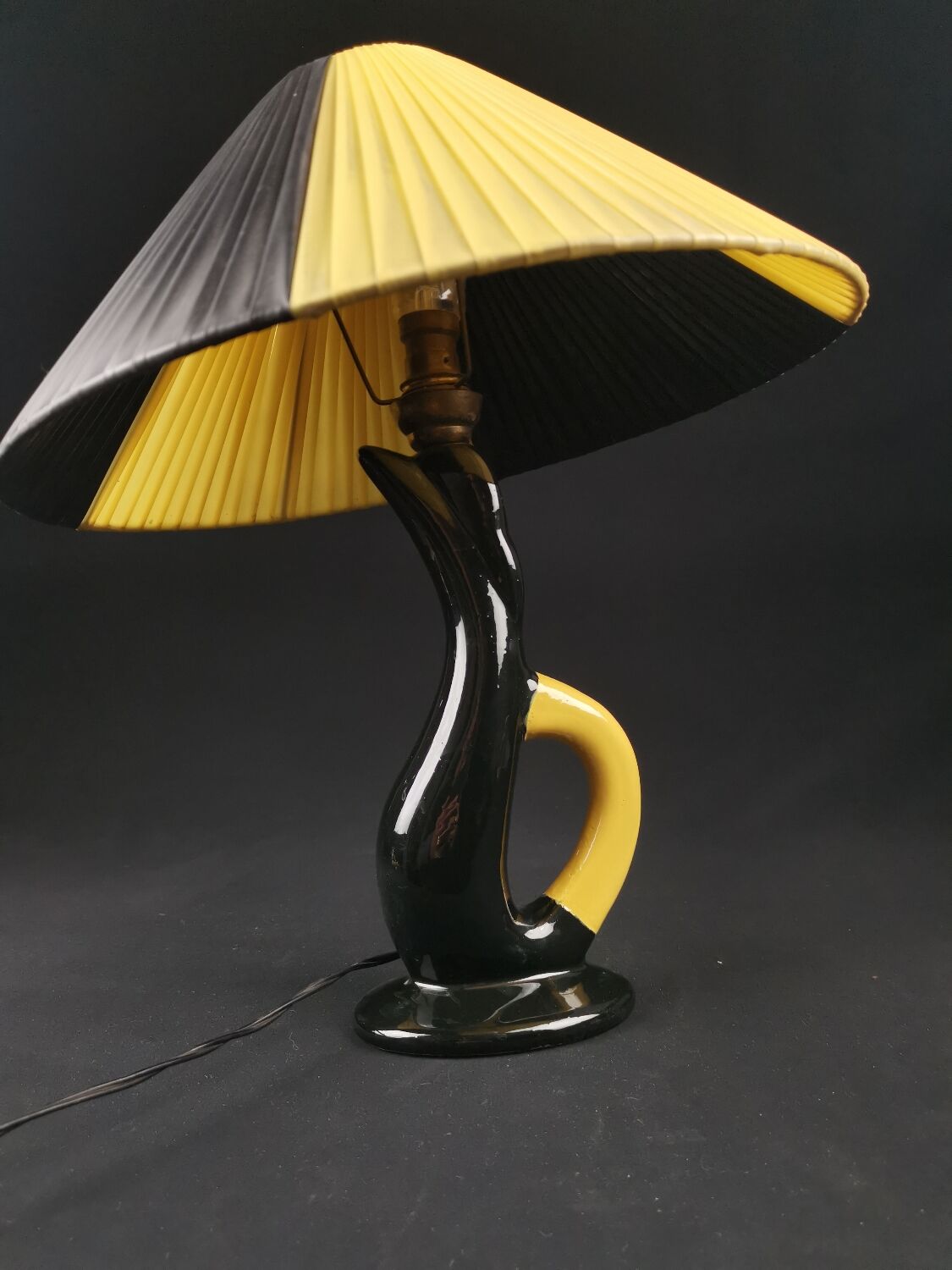 Bedside lamp vintage ceramic black and yellow