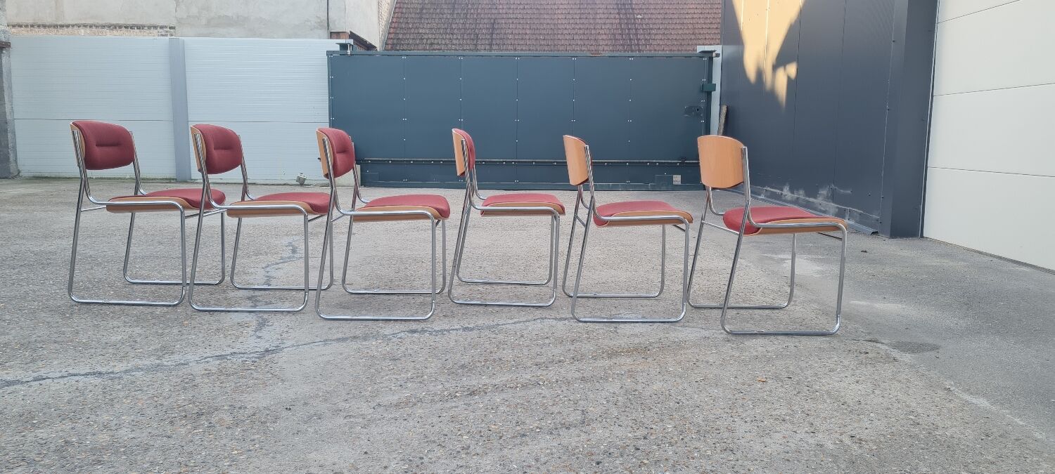Set of 6 wool and chrome chairs from the 70s