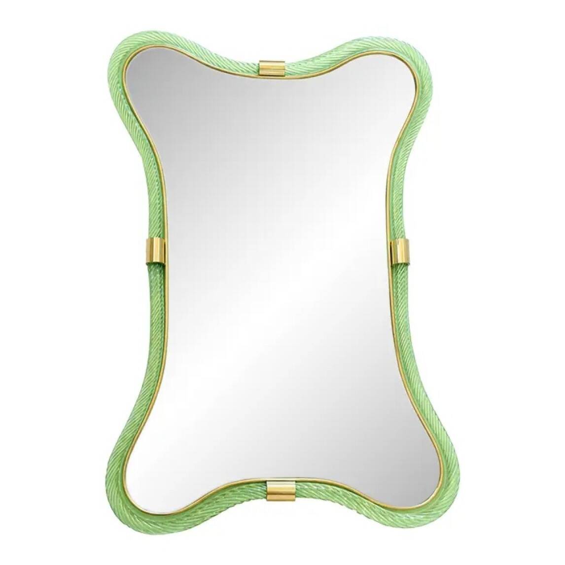 Miroir en verre de Murano vert vieilli de luxe italien avec torchon en feuille d'or.