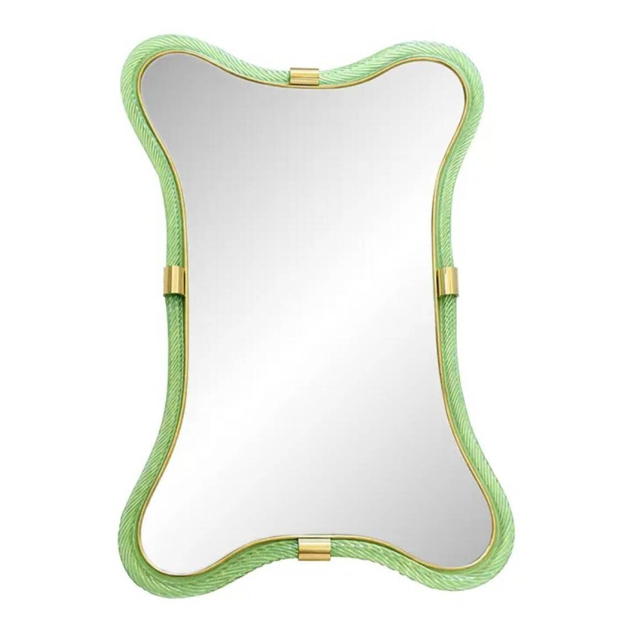 Italian Luxury Green Weathered Murano Glass Mirror with Gold Leaf Torchon