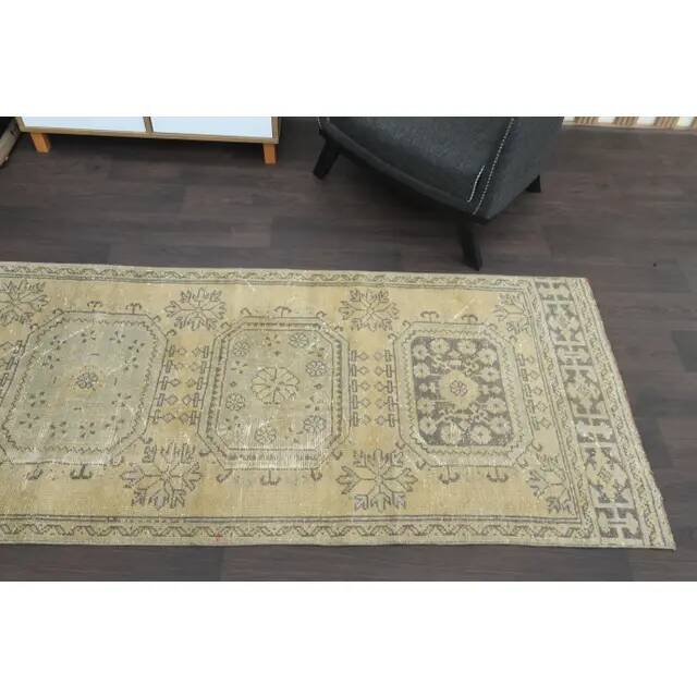 1970s Turkish Oushak Handmade Wool Cotton Orange Runner Rug 93x332