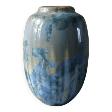 Stoneware vase with nuclear motifs, signed by Matthieu Liévois.