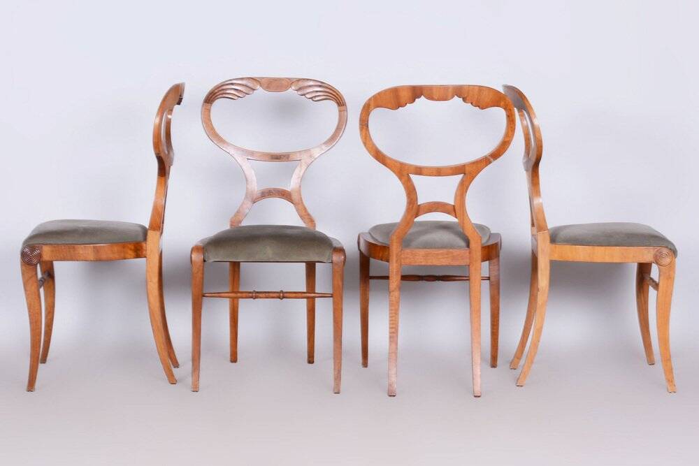 Biedermeier Oak & Walnut Chairs, Vienna, Austria, 1820s, Set of 4