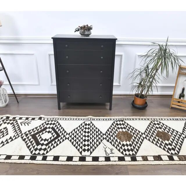 Vintage Turkish Hand-Knotted Neutral Beige Runner 91x330