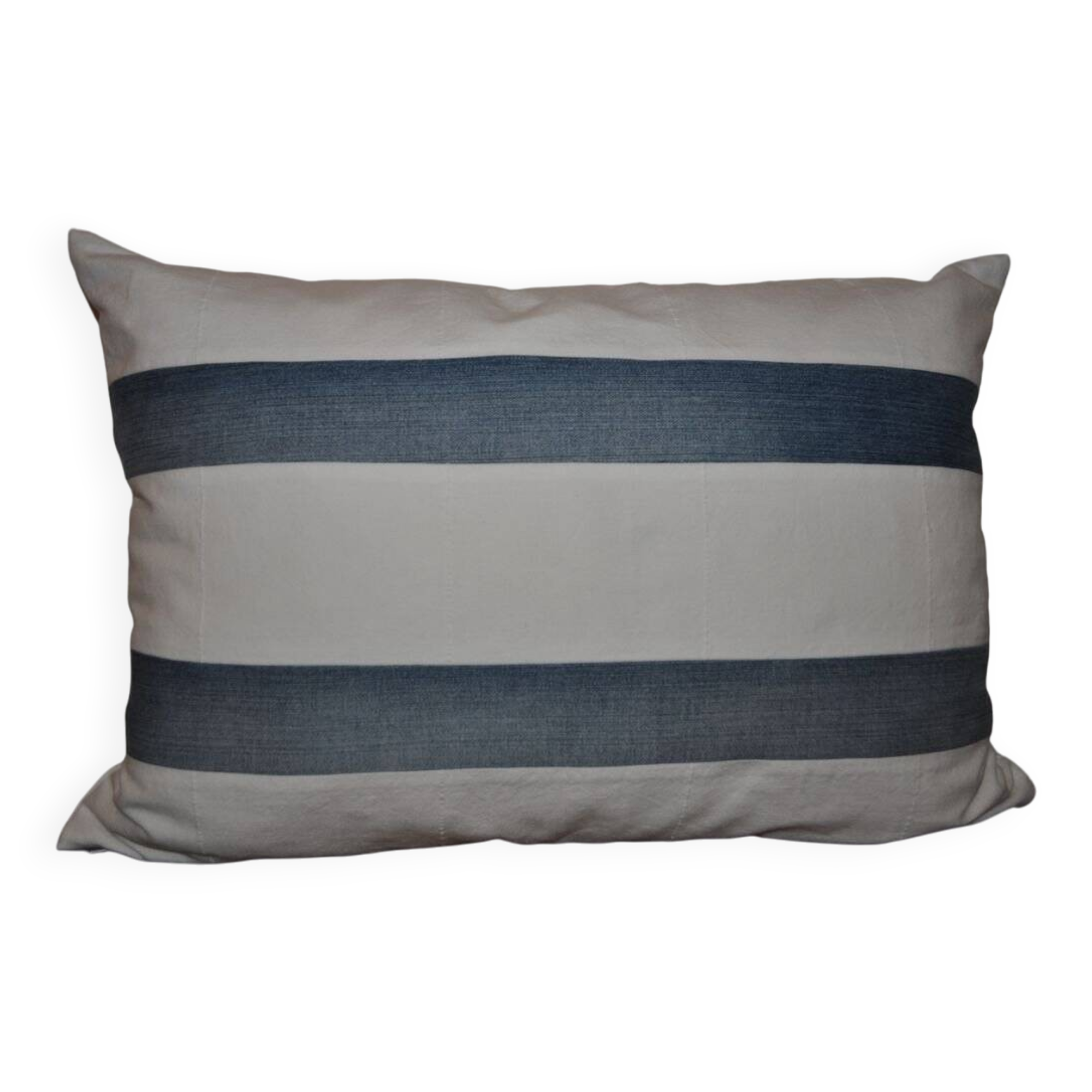 Lot de 2 coussins vintage rayés bleu et blanc en lin, 65 x 40 cm