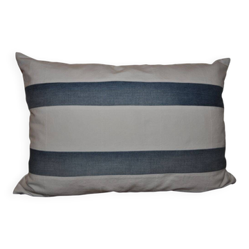 Lot de 2 coussins vintage rayés bleu et blanc en lin, 65 x 40 cm