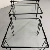 Vintage Italian design nesting coffee table in metal and glass from the 1980s