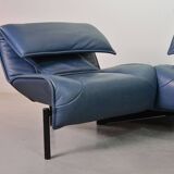 Vico Magistretti 3-Seat Flexible Cassina Blue Leather 'Veranda' Sofa, Italy
