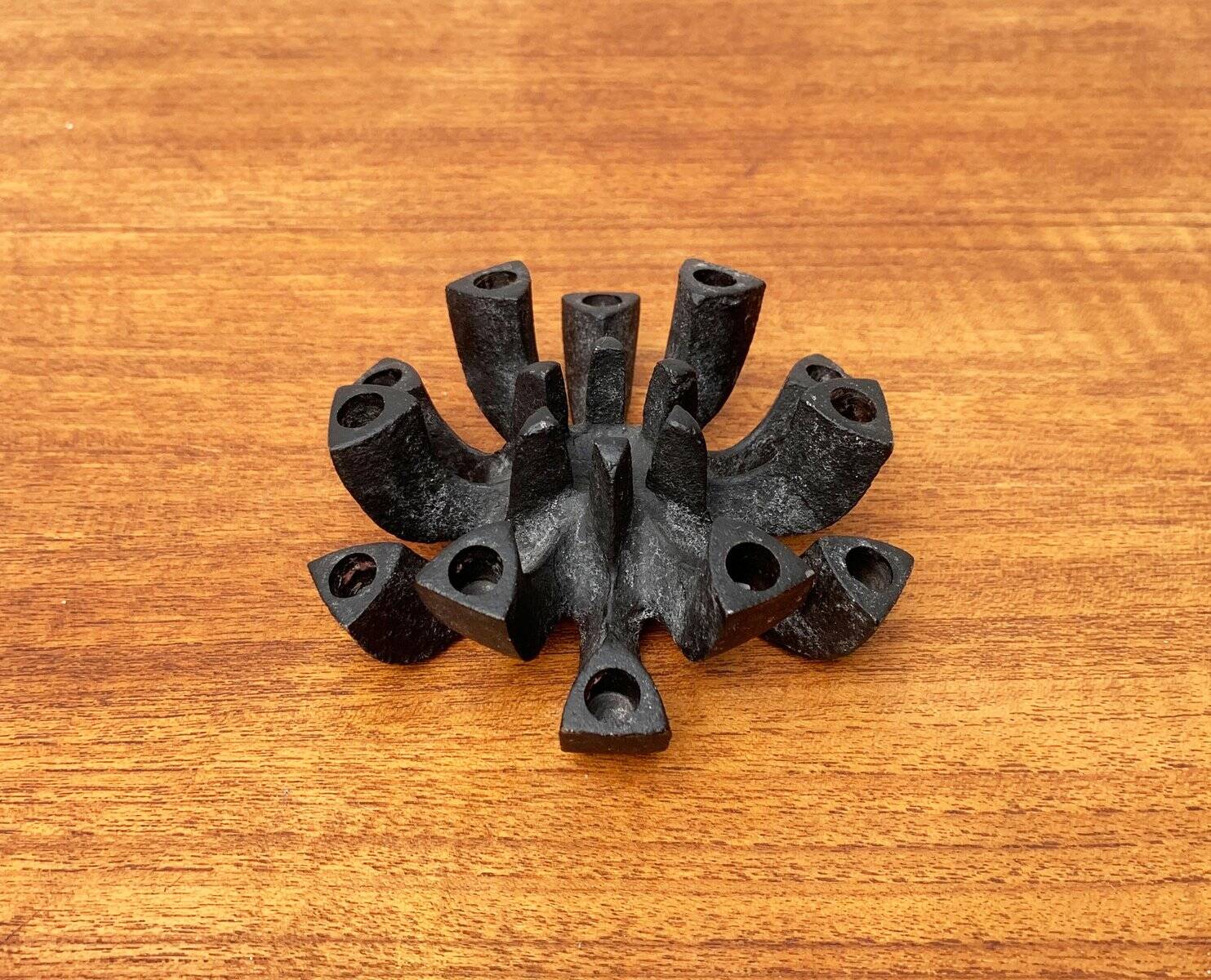 Brutalist cast iron candlestick from mid-century Japan by Jens H. Quistgaard, 1960s.