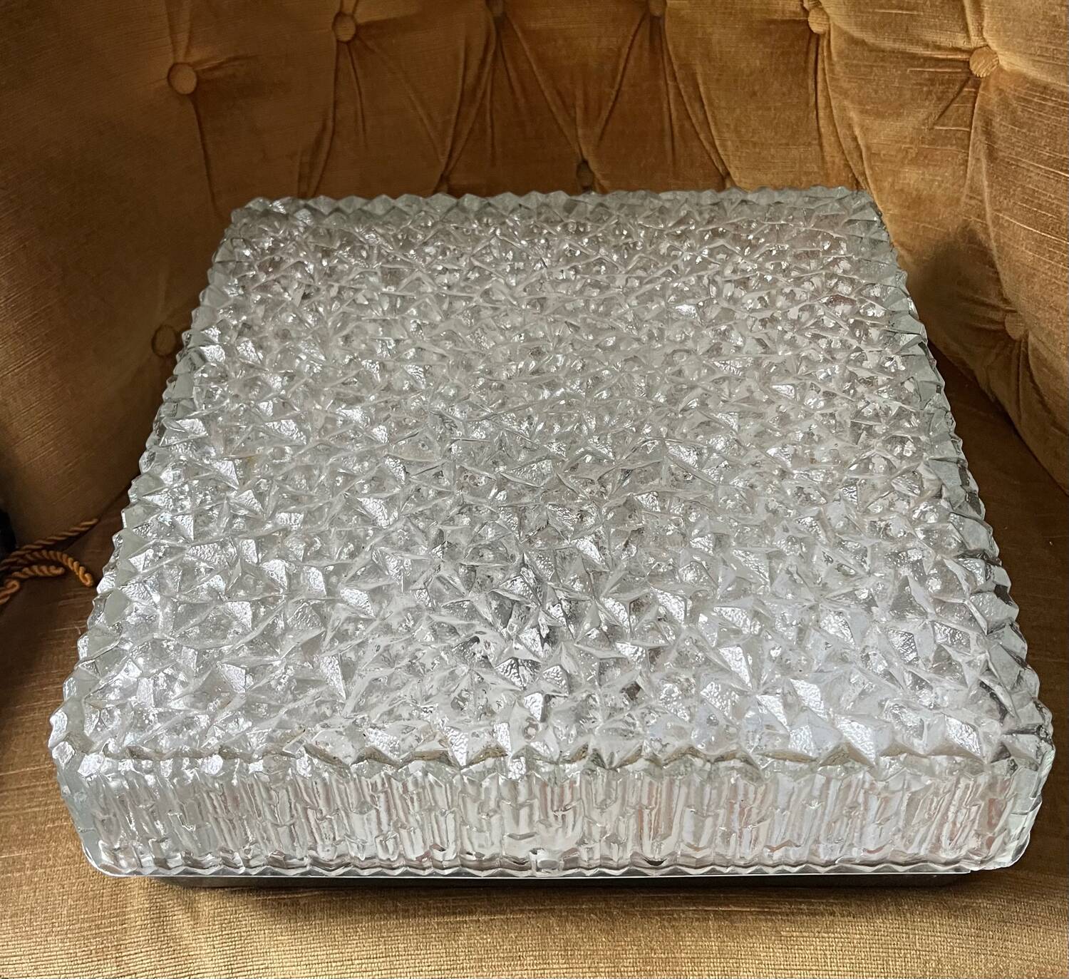 Very large vintage square Holophane wall light or ceiling light.