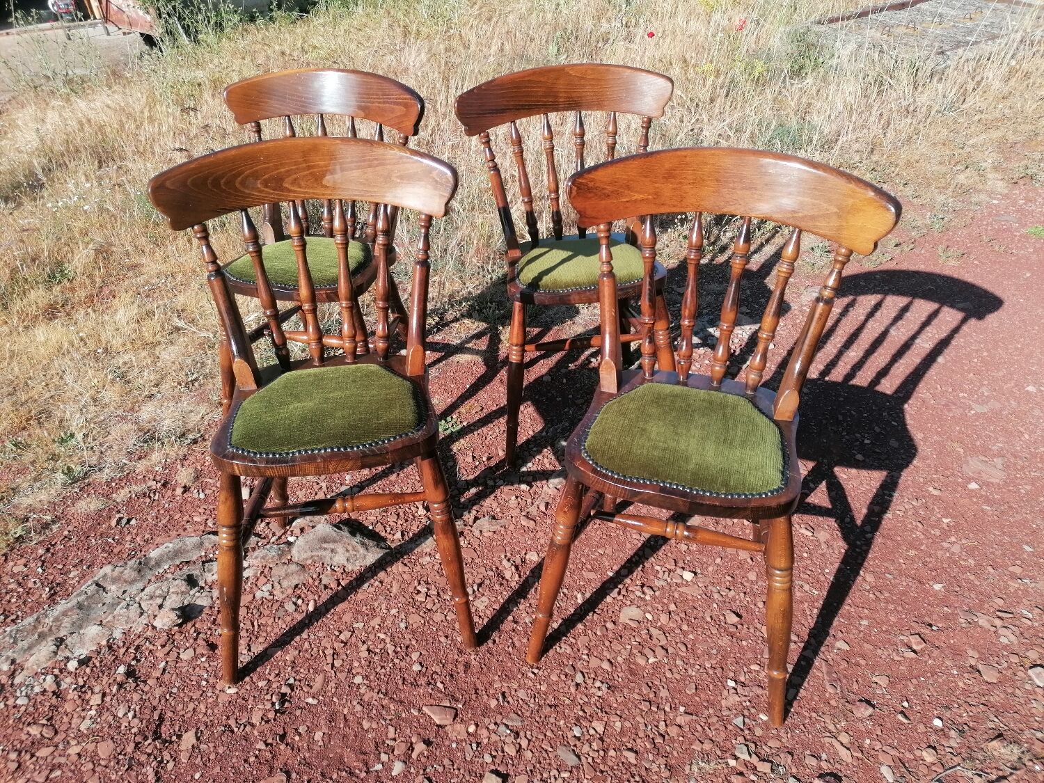 Set of 4 vintage reupholstered English country seat ltd bistro chairs