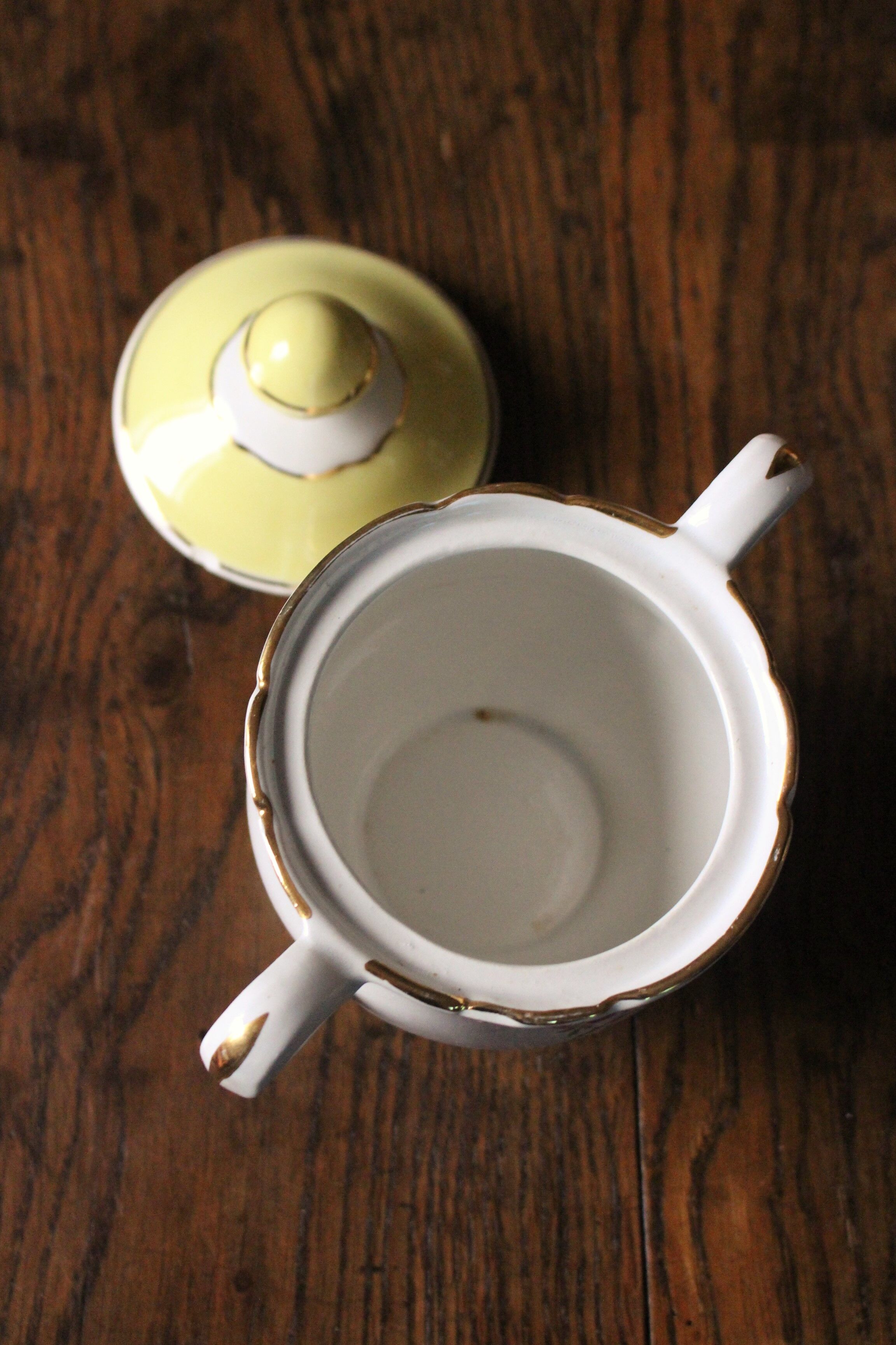 Sugar bowl Lunéville Yellow Gilding Pink flowers