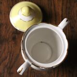 Sugar bowl Lunéville Yellow Gilding Pink flowers