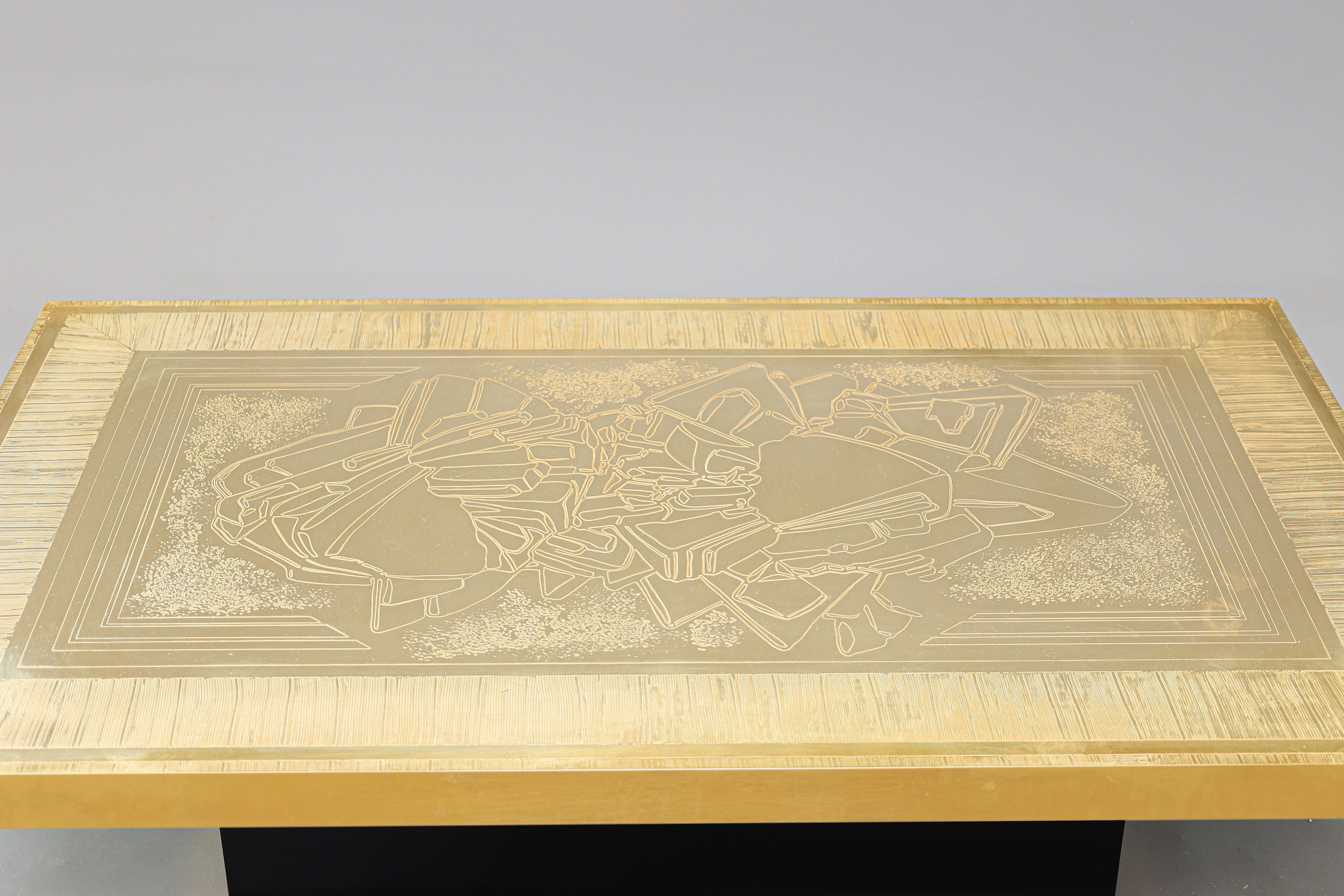 Brass etched coffee table by Lova Creation, Belgium, 1980s.