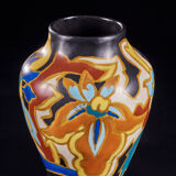 Ensemble unique de 3 vases en céramique peints à la main très colorés avec un design floral
