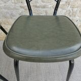 Pair of black metal chairs and khaki green skai, 60s