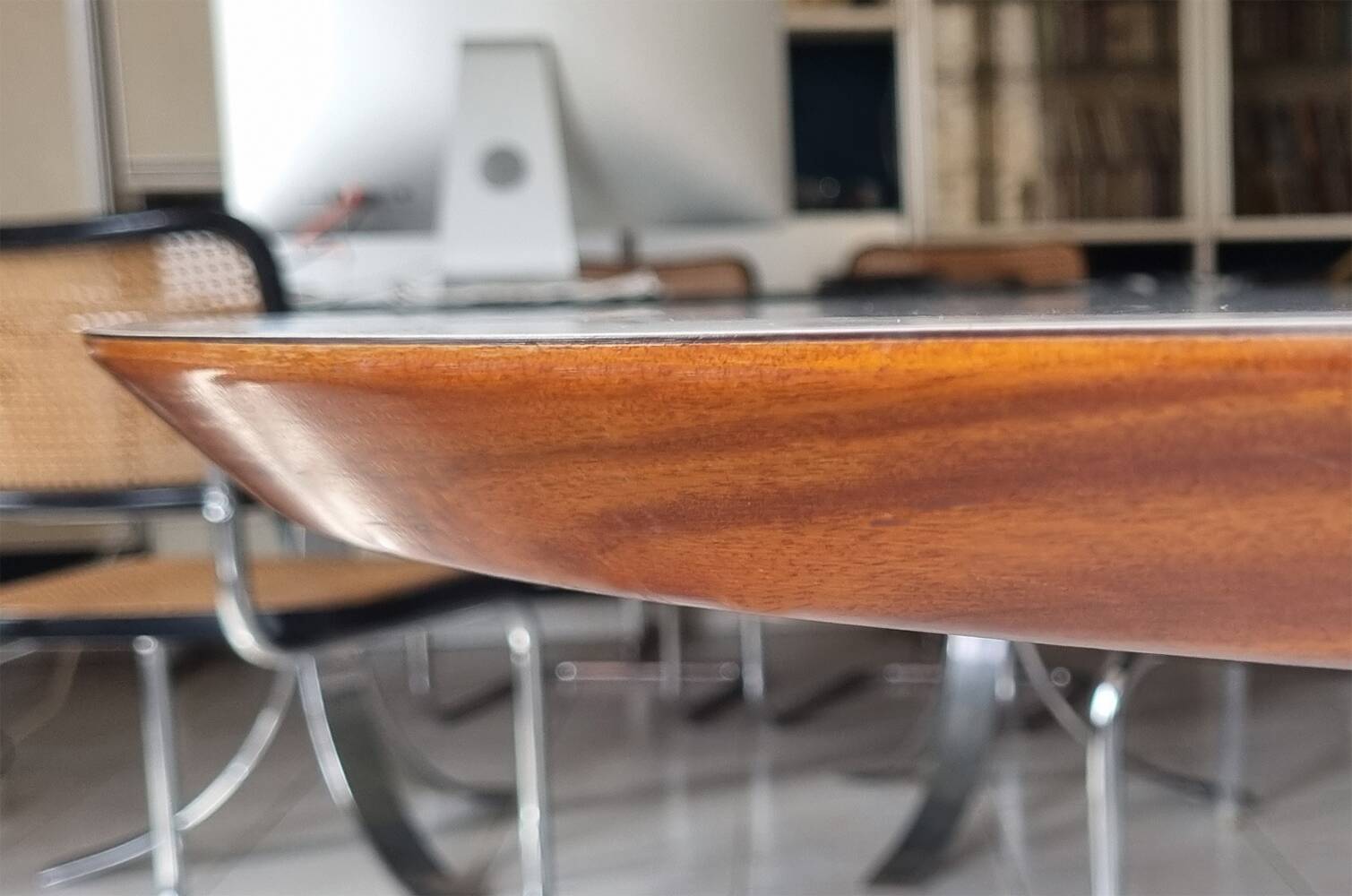 Roche Bobois oval table, white laminate and chrome, 1970s