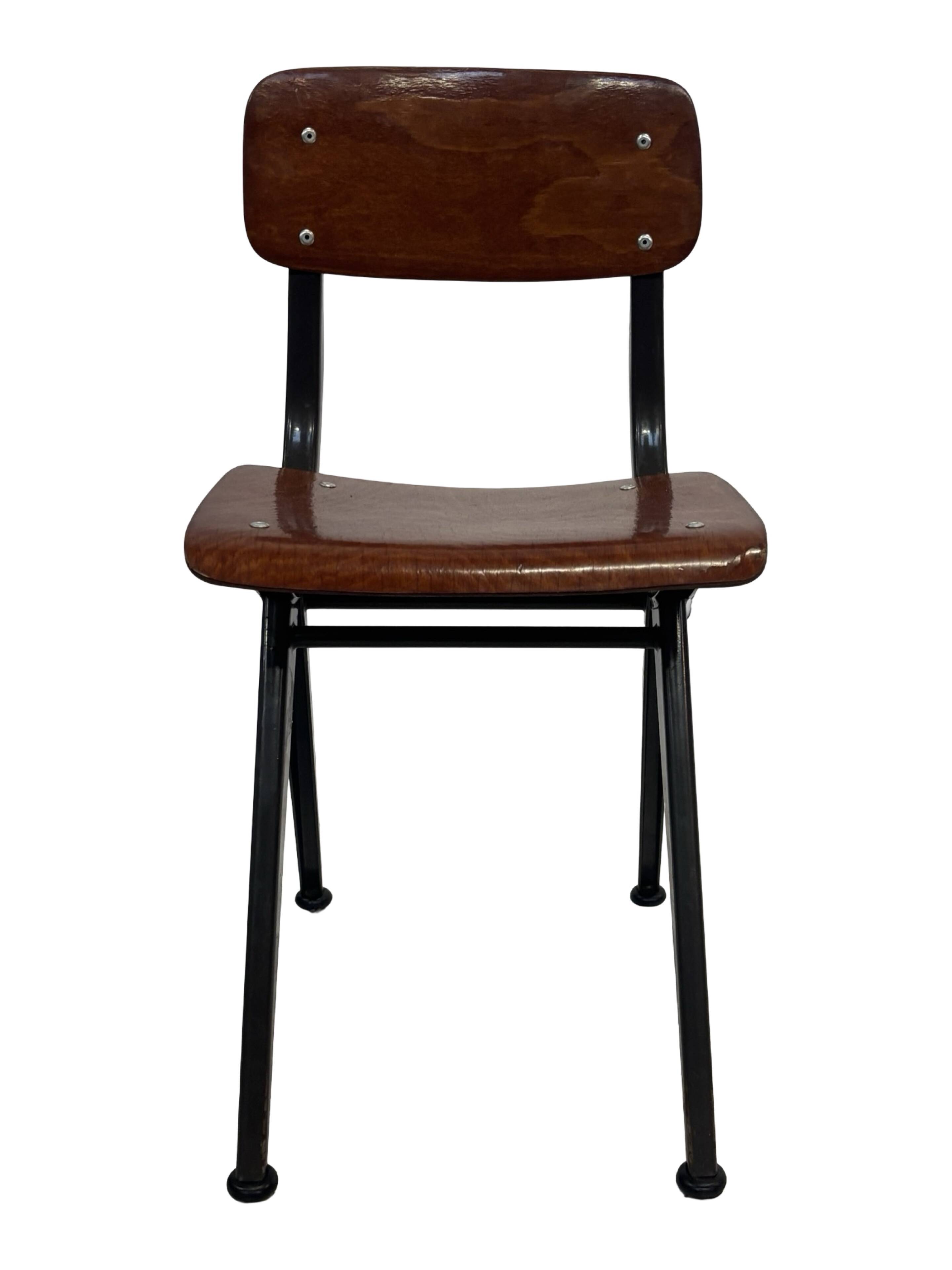 Vintage industrial children's chair, school chair, Dutch design