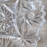 Vintage pocket tray in cut Bohemian crystal. Sophisticated star/brass patterns. Stylish Czech Boho