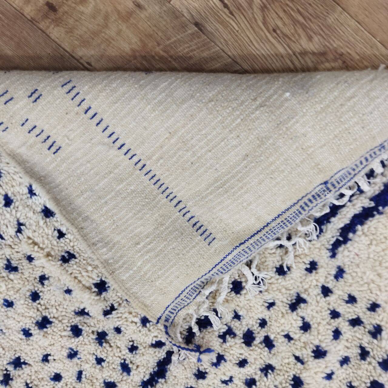 Vintage Azilal rug 310x246 cm - Blue geometric patterns