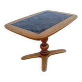 Table de salon vintage bois massif et céramique noire années 40/50