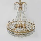 Grand et ancien lustre, plafonnier couronne en laiton, 7 étages, 6 feux