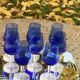 8 vintage cobalt blue glass port or aperitif glasses with transparent base