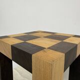 Vintage solid wooden side table chess style , 1970s