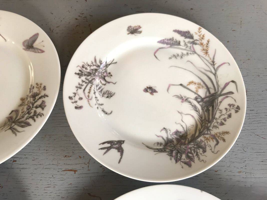 5 dessert plates porcelain gold medals exp 1867 1978 birds