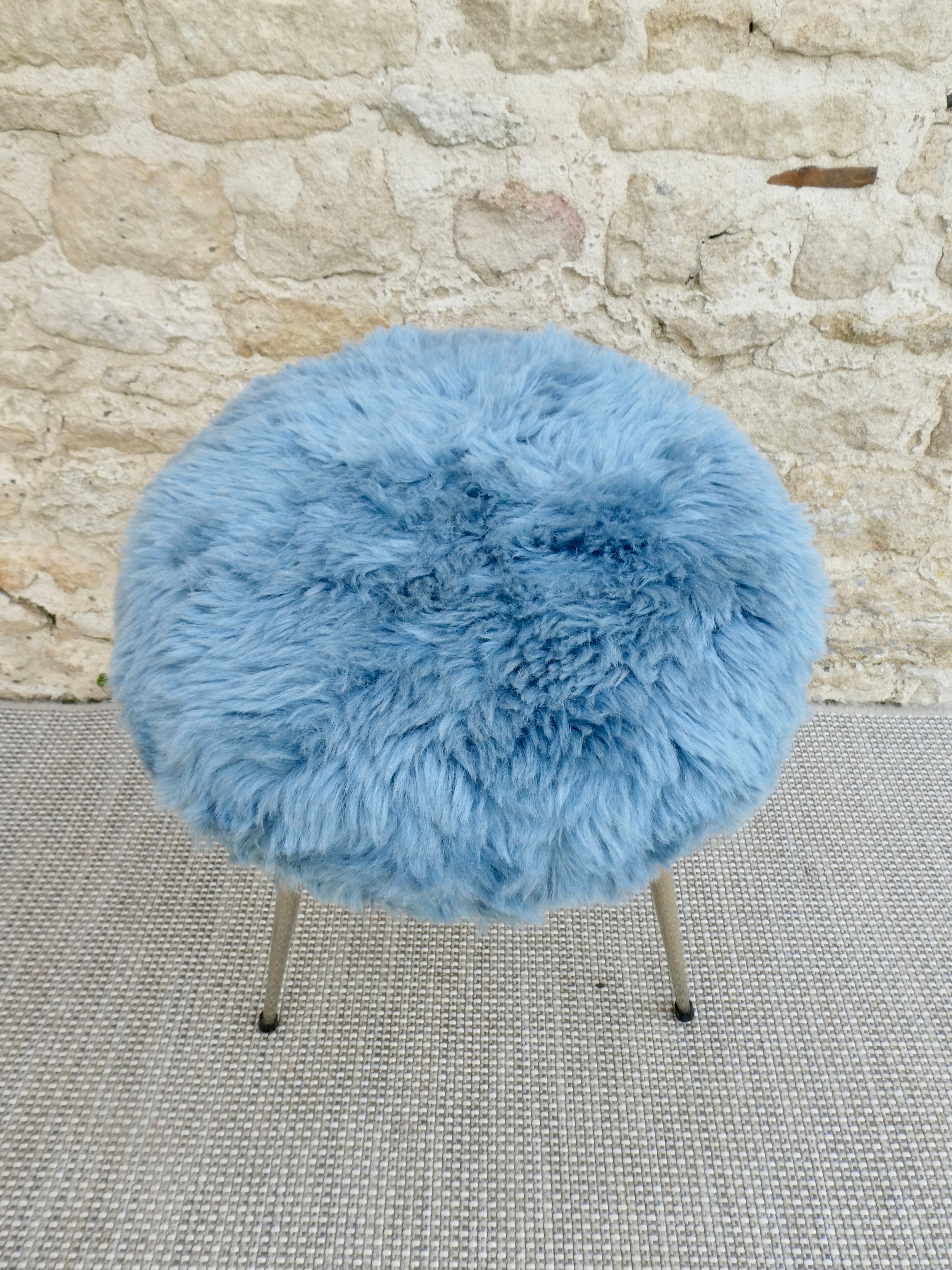 Blue moumoute tripod stool 60s