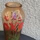 Vintage red-flowered pink glass vase