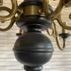 Wood and brass pendant light, black and gold, vintage, 60s.