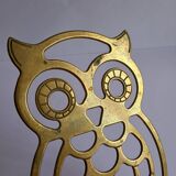 Vintage 70s owl golden brass trivet