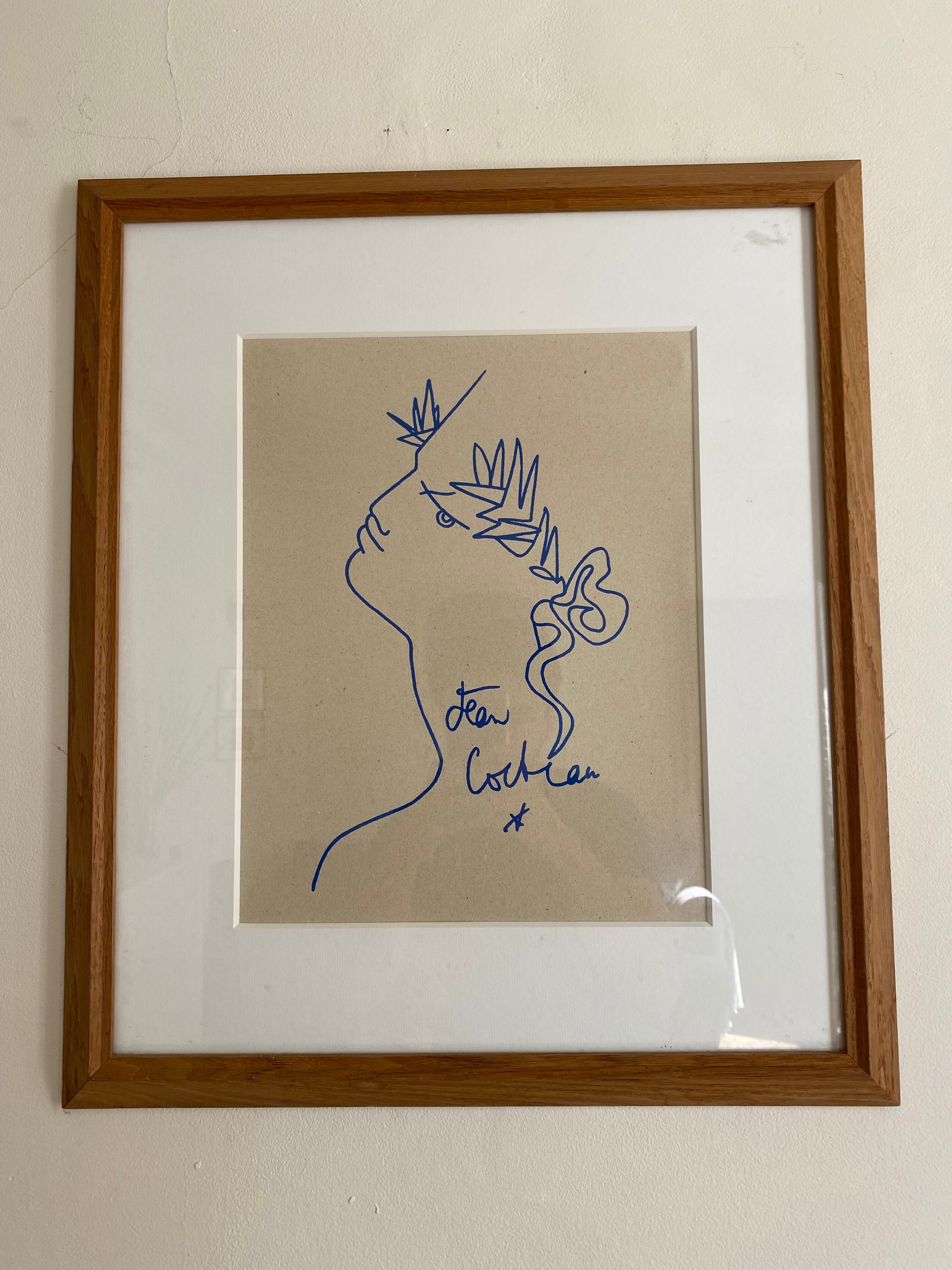 Lithograph "Profil d'homme" by Jean Cocteau
