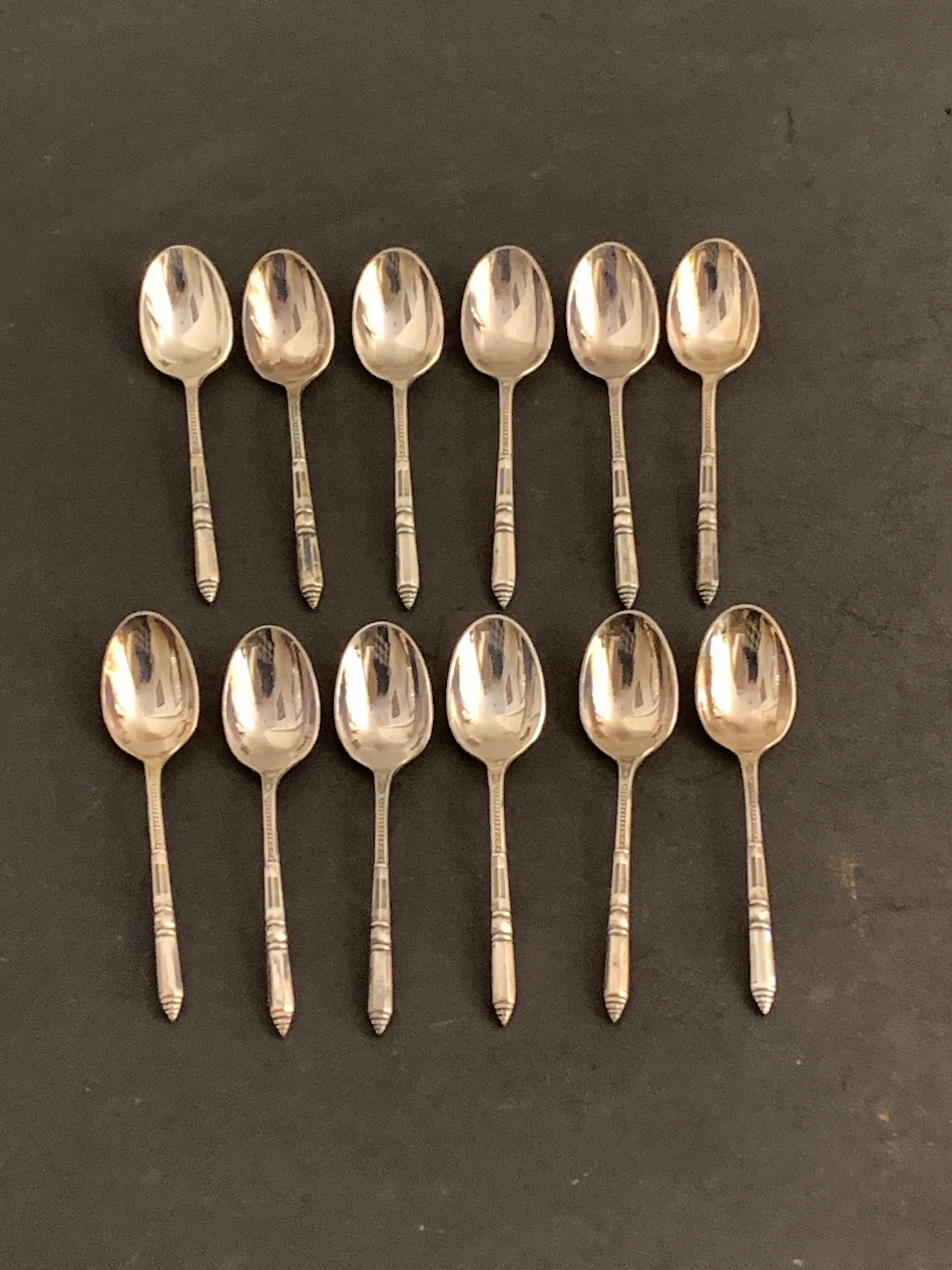 12 mocha spoons or coffee in Ercuis silver metal in their original box