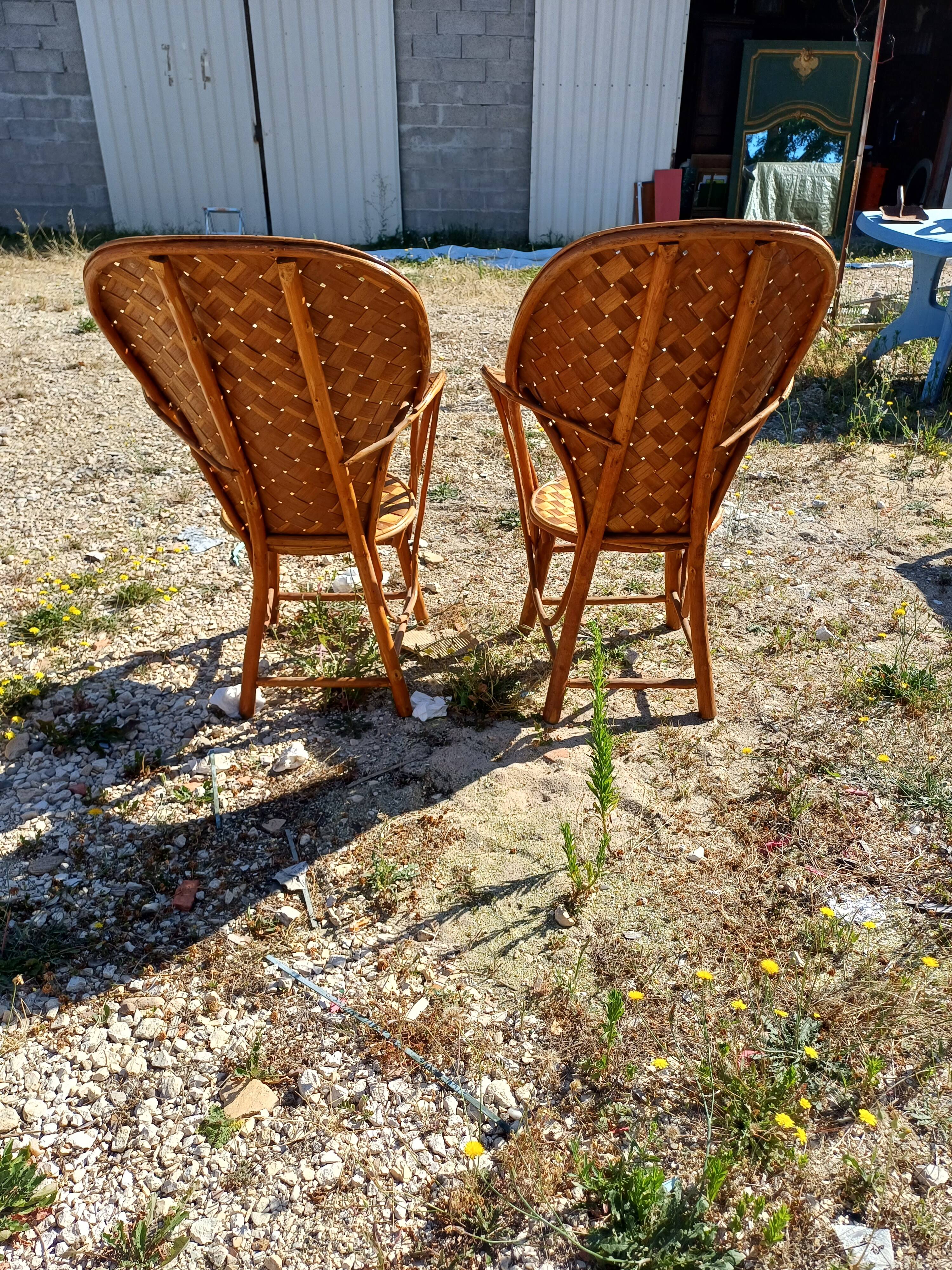 Pair of Vintage Armchairs in Chestnut Slats