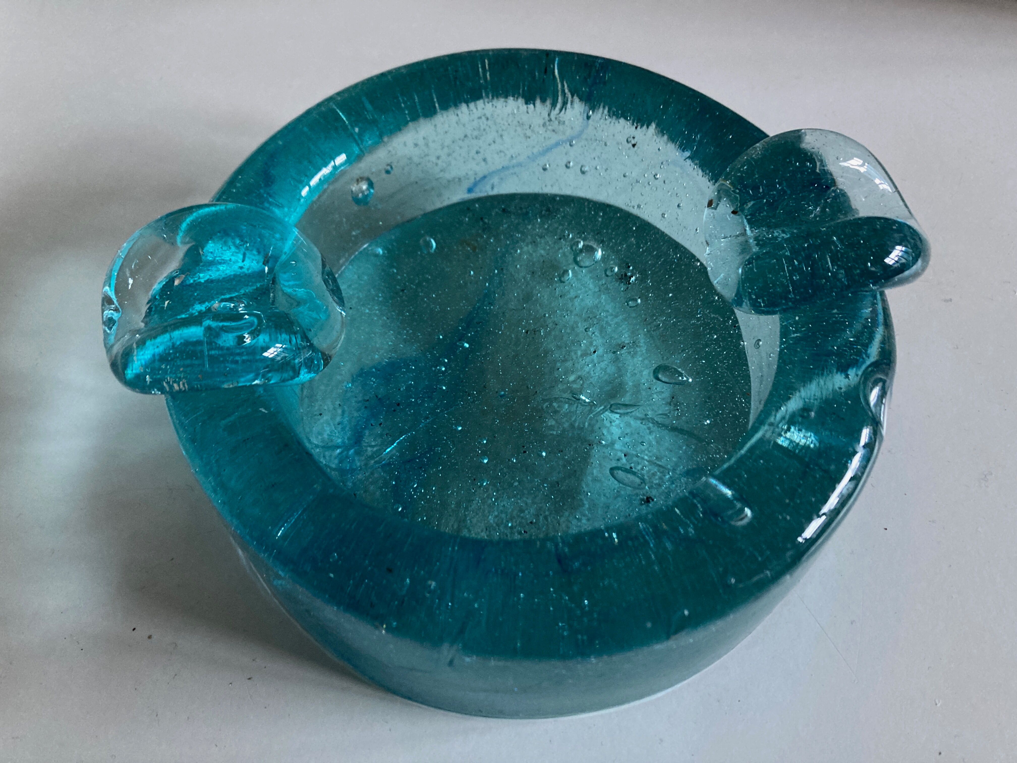 Product BHV Solid ashtray in turquoise blown glass 1960