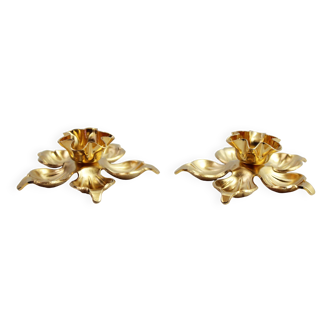 Pair of brass "flower" candlesticks