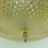 mid century ceiling LAMP flush mount textured amber glass and brass 1970s