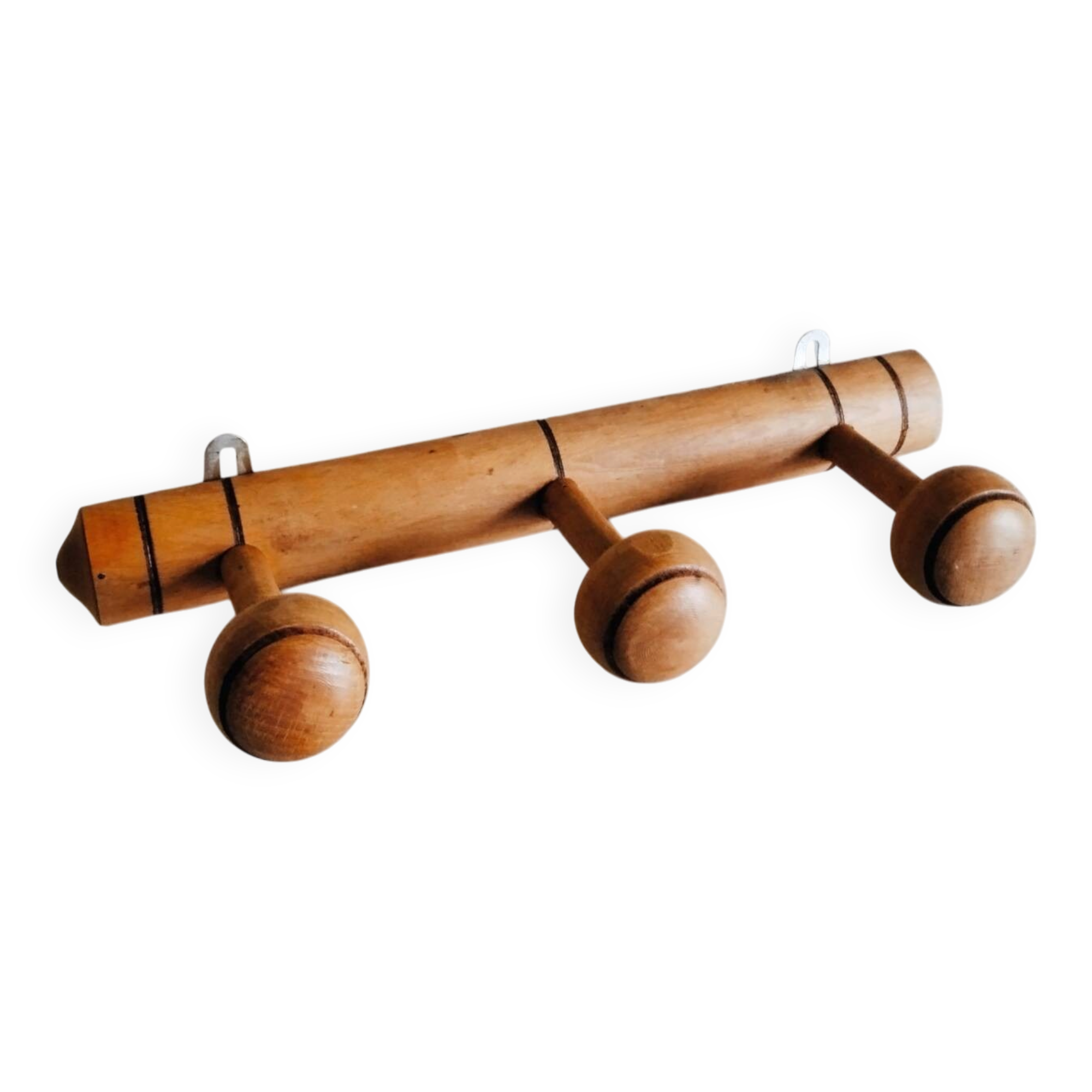 Solid wood coat rack with 3 hooks - mid 20th century